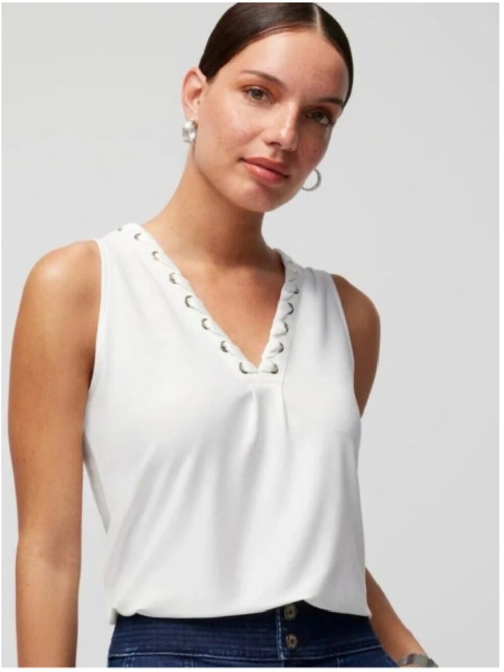 WHBM Ivory Lace-Up V-Neck Sleeveless Tank NWT